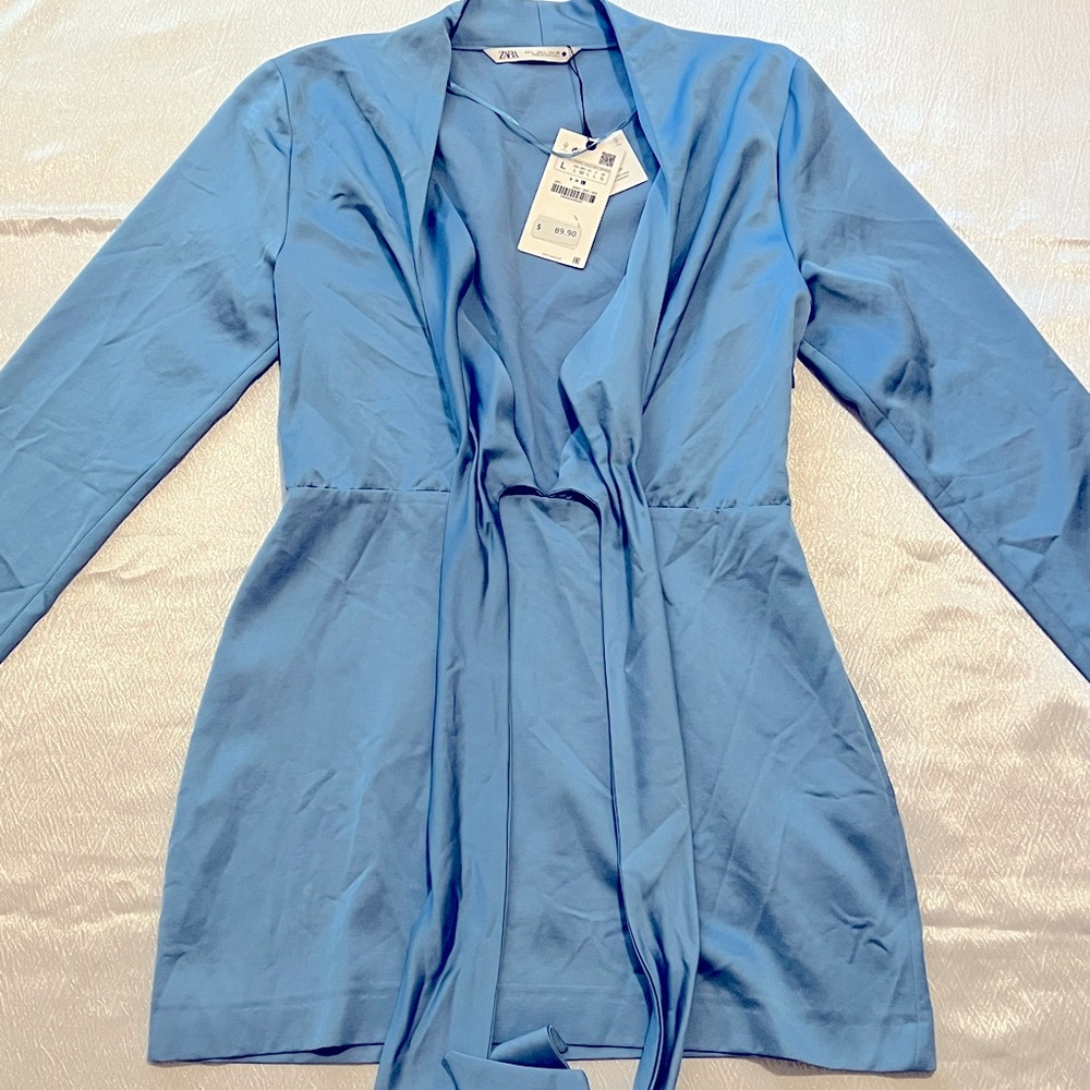 Long sleeve, blue, silk cocktail dress